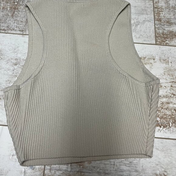 Aritzia Babaton Ribbed High Neck Beige Crop Top - Picture 2 of 3